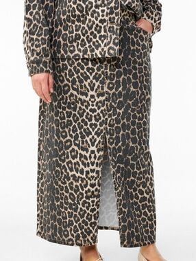 ASOS Denim Leopard Print Maxi Skirt